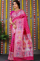 Regal Silver Zari Worked Pink Heavy Banarasi Saree